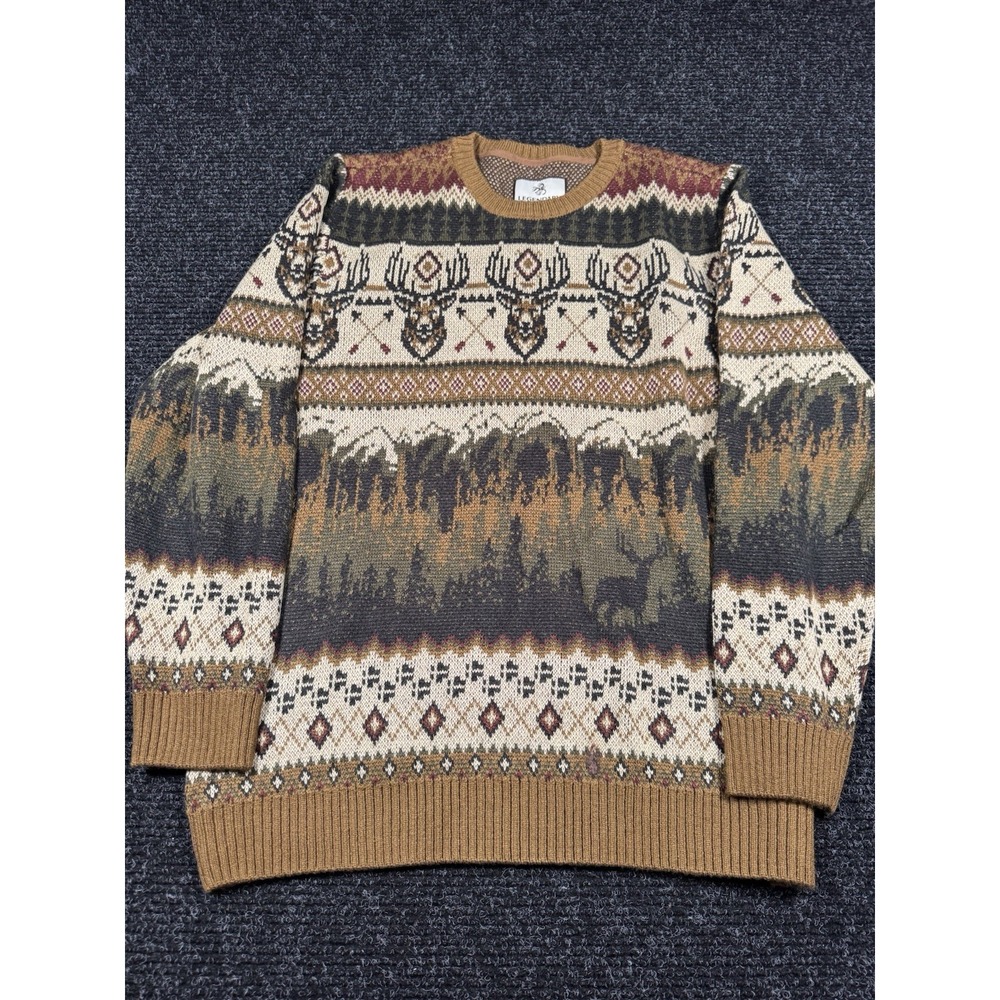 Legendary Whitetails Mens L Deer Fair Isle Sweater Hunting Outdoors Mountain